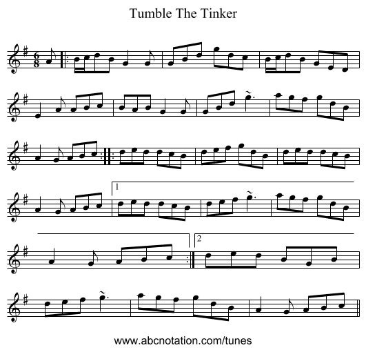 Tumble The Tinker - staff notation