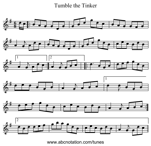 Tumble the Tinker - staff notation