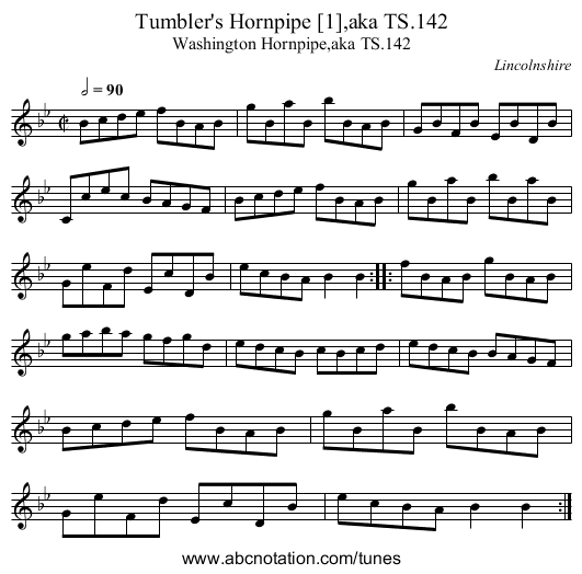 Tumbler's Hornpipe [1],aka TS.142 - staff notation