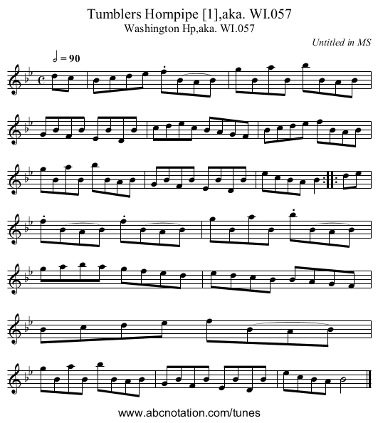 Tumblers Hornpipe [1],aka. WI.057 - staff notation