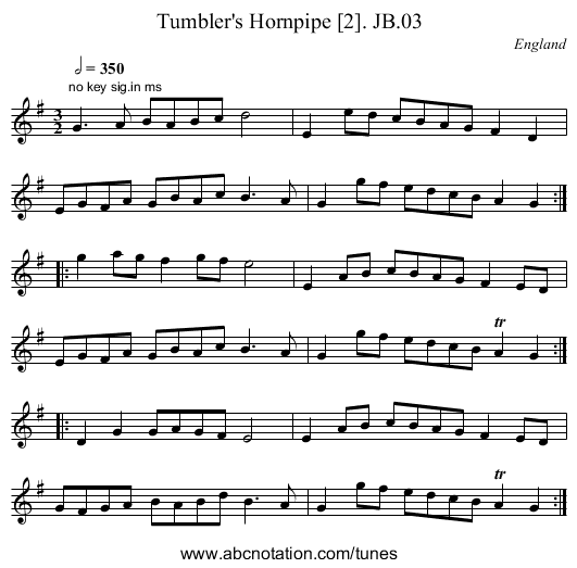 Tumbler's Hornpipe [2]. JB.03 - staff notation