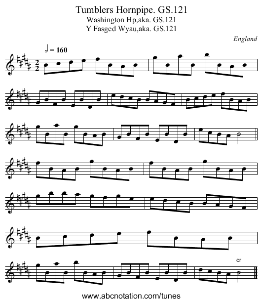 Tumblers Hornpipe. GS.121 - staff notation