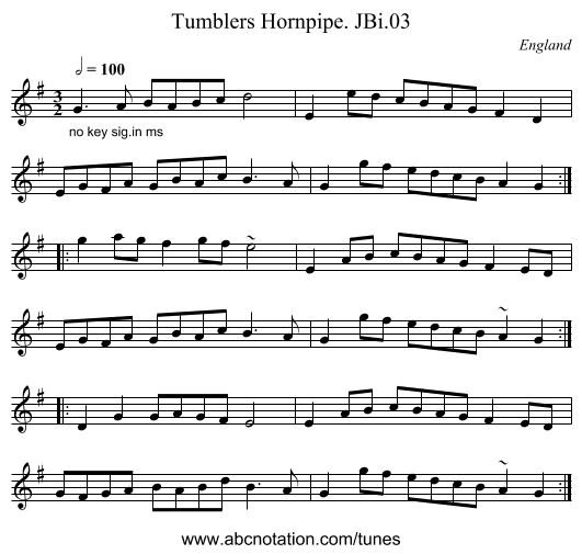 Tumblers Hornpipe. JBi.03 - staff notation