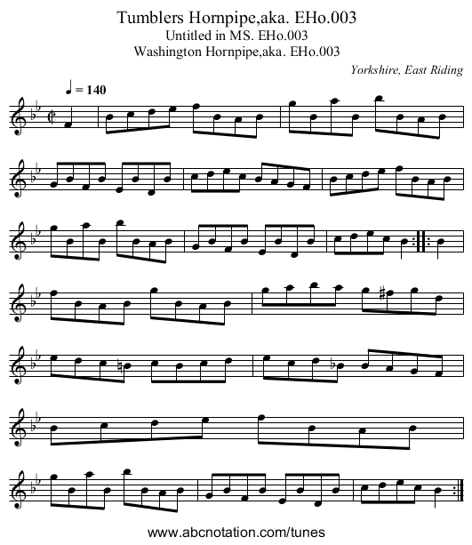 Tumblers Hornpipe,aka. EHo.003 - staff notation