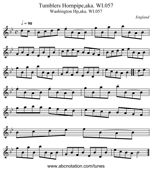 Tumblers Hornpipe,aka. WI.057 - staff notation