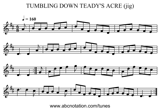 TUMBLING DOWN TEADY'S ACRE (jig) - staff notation