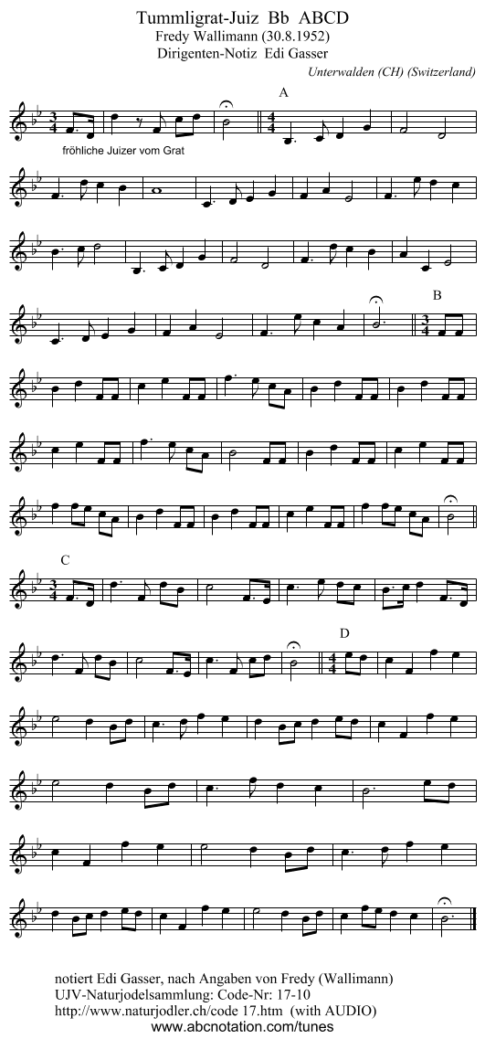 Tummligrat-Juiz  Bb  ABCD - staff notation