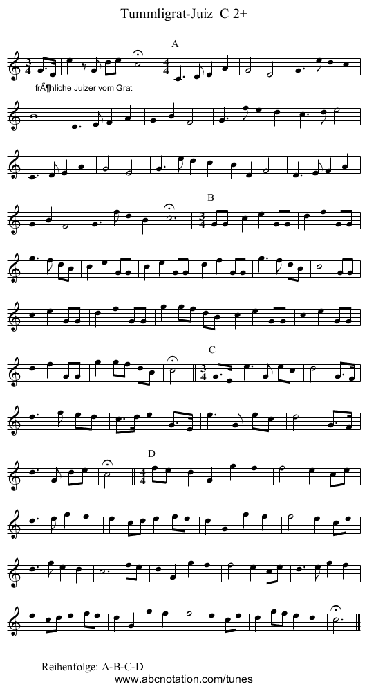 Tummligrat-Juiz  C 2+ - staff notation