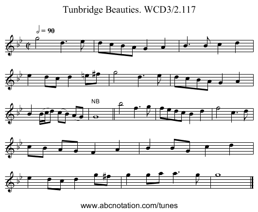 Tunbridge Beauties. WCD3/2.117 - staff notation
