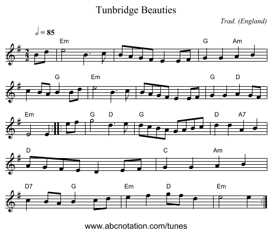 Tunbridge Beauties - staff notation