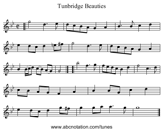 Tunbridge Beauties - staff notation