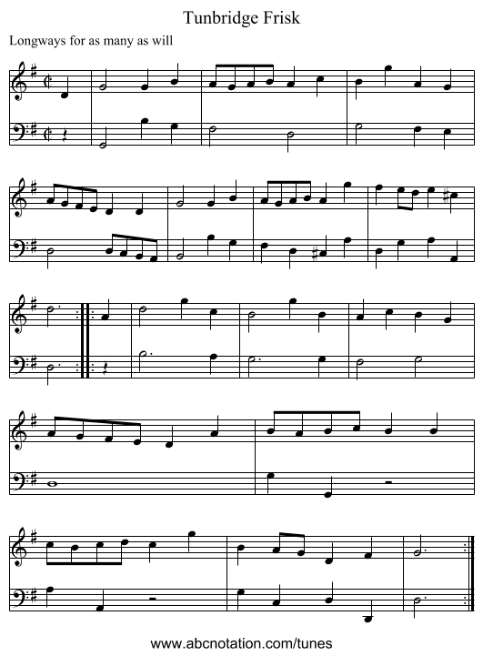 Tunbridge Frisk - staff notation