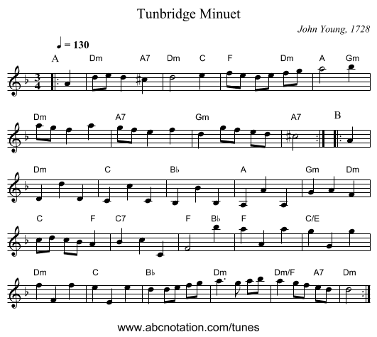 Tunbridge Minuet - staff notation