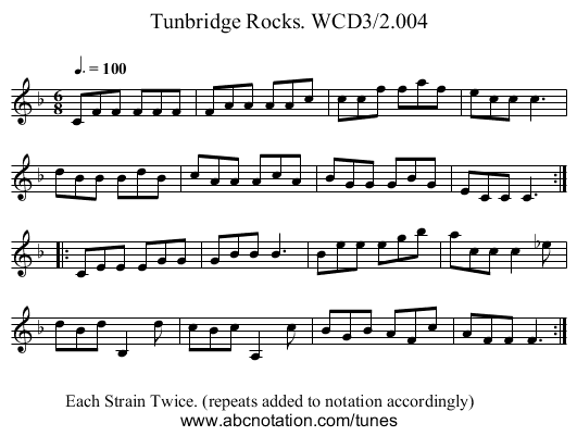 Tunbridge Rocks. WCD3/2.004 - staff notation
