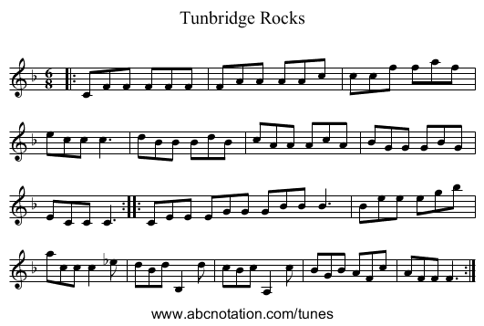 Tunbridge Rocks - staff notation