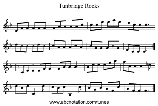 Tunbridge Rocks - staff notation