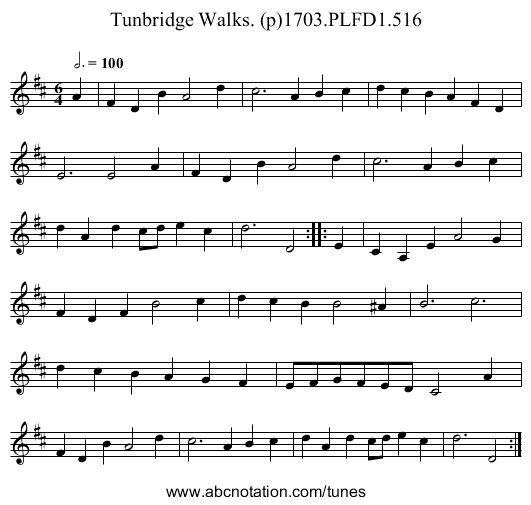 Tunbridge Walks. (p)1703.PLFD1.516 - staff notation