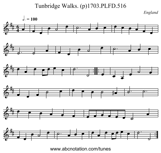 Tunbridge Walks. (p)1703.PLFD.516 - staff notation