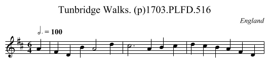 Tunbridge Walks. (p)1703.PLFD.516 - staff notation