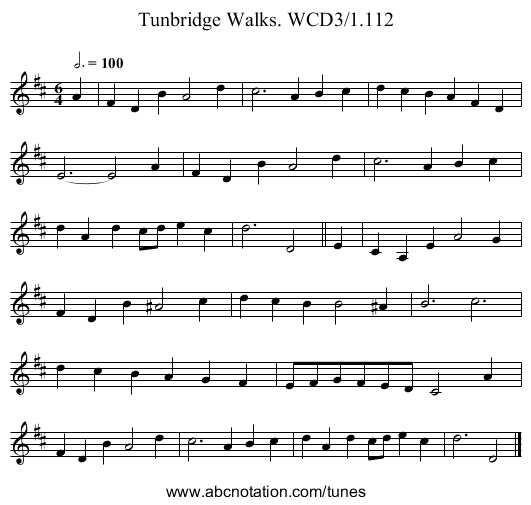 Tunbridge Walks. WCD3/1.112 - staff notation