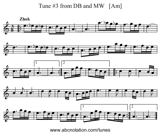 Tune #3 from DB and MW   [Am] - staff notation