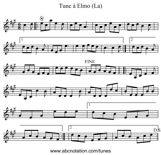 Tune à Elmo (La) - staff notation