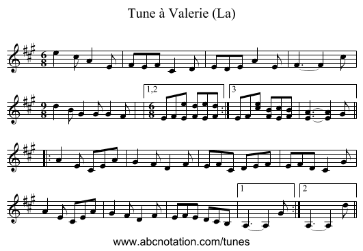 Tune à Valerie (La) - staff notation
