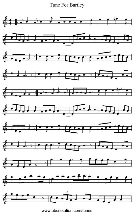 Tune For Bartley - staff notation