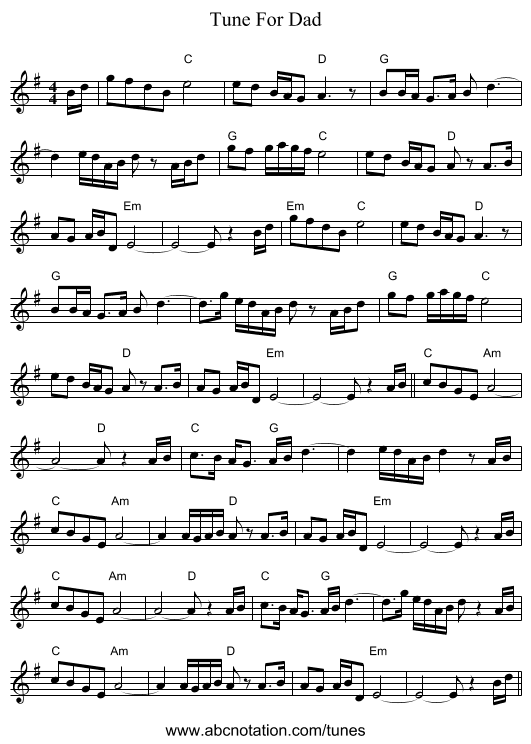 Tune For Dad - staff notation