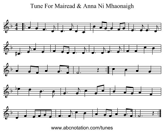 Tune For Mairead & Anna Ni Mhaonaigh - staff notation