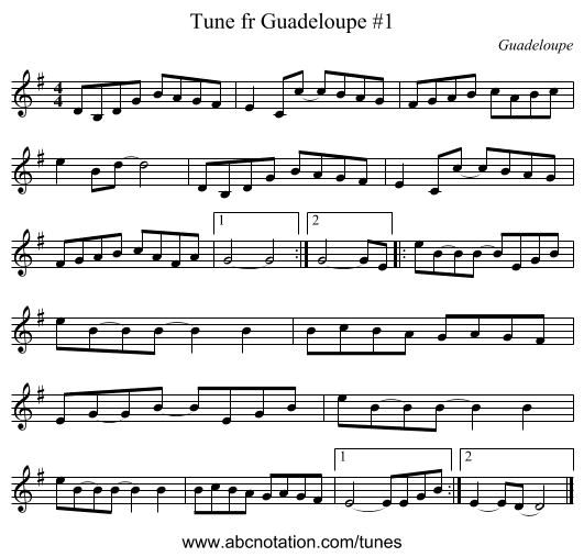Tune fr Guadeloupe #1 - staff notation