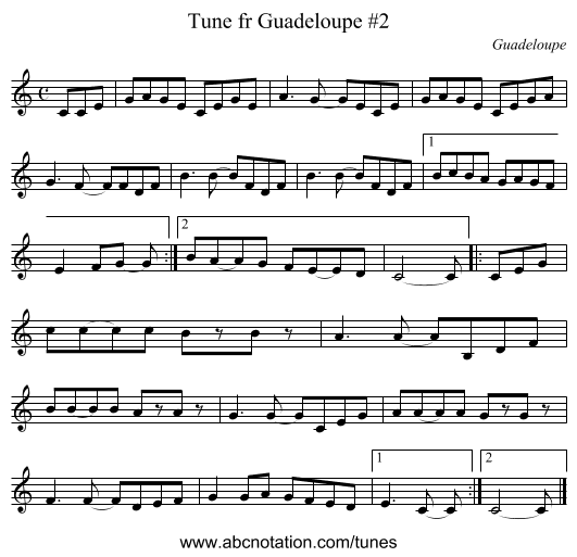 Tune fr Guadeloupe #2 - staff notation