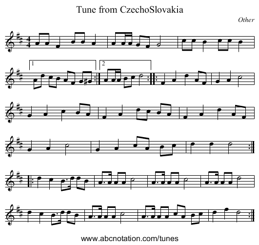Tune from CzechoSlovakia - staff notation