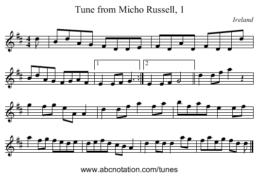 Tune from Micho Russell, 1 - staff notation