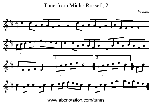 Tune from Micho Russell, 2 - staff notation