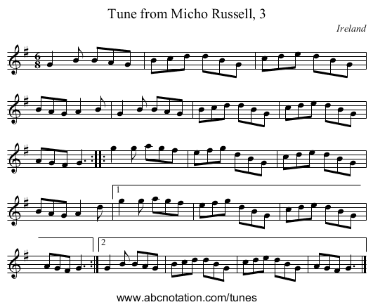 Tune from Micho Russell, 3 - staff notation