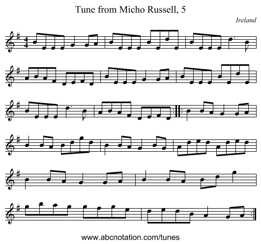 Tune from Micho Russell, 5 - staff notation