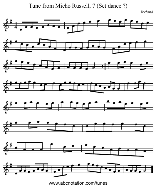 Tune from Micho Russell, 7 (Set dance ?) - staff notation