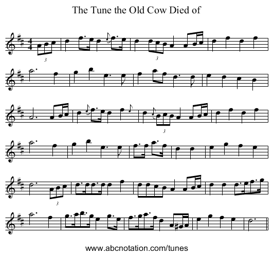 Tune the Old Cow Died of, The - staff notation