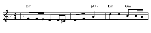 Tuonne taakse mets&auml;maan    [Dm] - staff notation