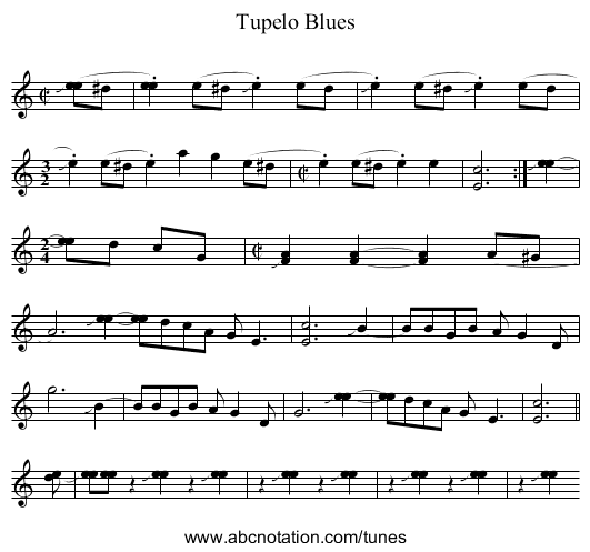 Tupelo Blues - staff notation