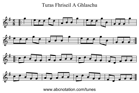 Turas Fhriseil A Ghlaschu - staff notation