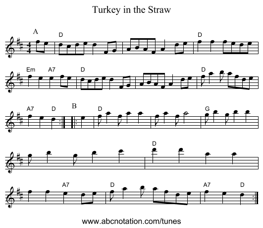 Turkey in the Straw - staff notation