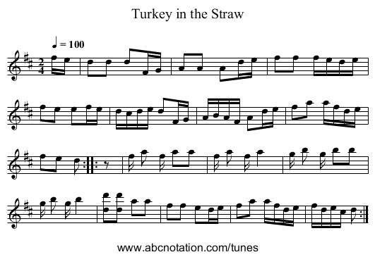 Turkey in the Straw - staff notation