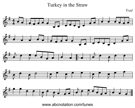 Turkey in the Straw - staff notation