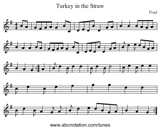 Turkey in the Straw - staff notation