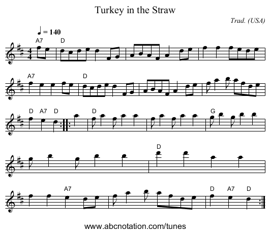 Turkey in the Straw - staff notation