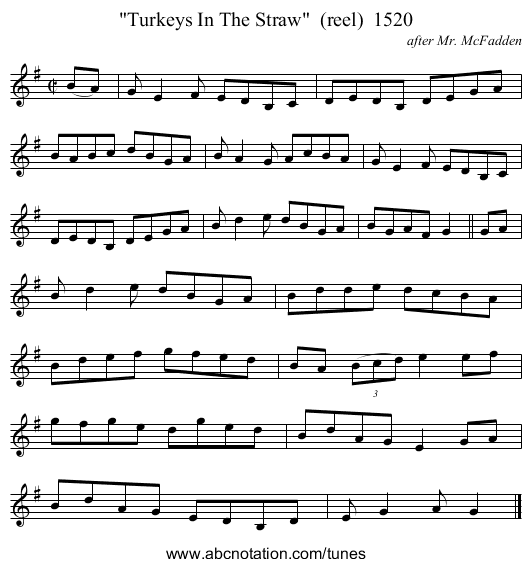 Turkeys In The Straw  (reel)  1520 - staff notation