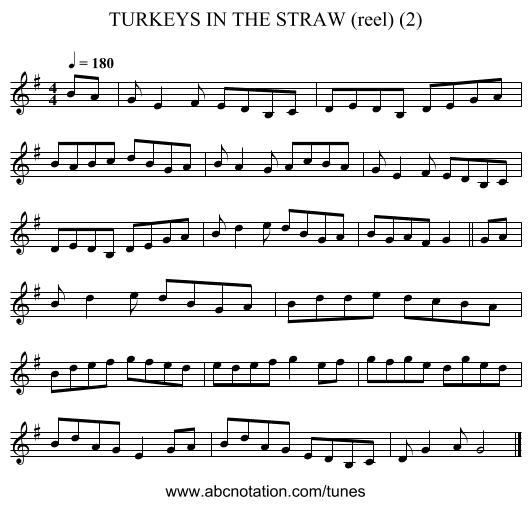 TURKEYS IN THE STRAW (reel) (2) - staff notation