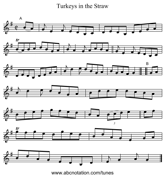 Turkeys in the Straw - staff notation
